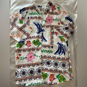 Floral and Fruits Patterned Shirt Dress